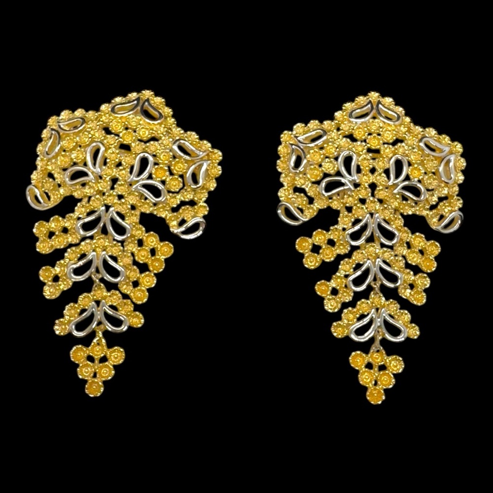 Vintage Gold Plated Articulated Dangling Floral Brooch Set